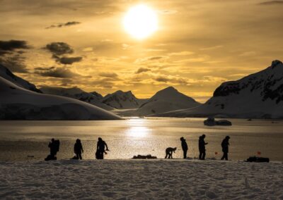 Camping in Antarctica by the sunset